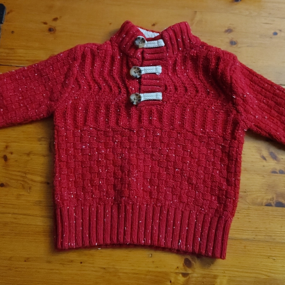 Cat & Jack Red Knit Sweater with Sherpa Collar